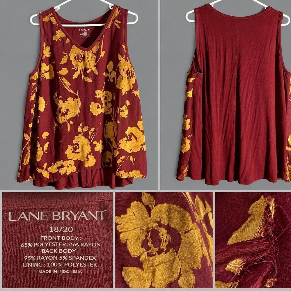 Lane Bryant Plus Size 18/20 Burgundy Gold Floral Sleeveless Layered Tank Top